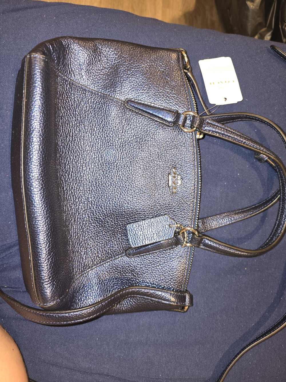 Coach Navy Blue Leather Shoulder Tote
